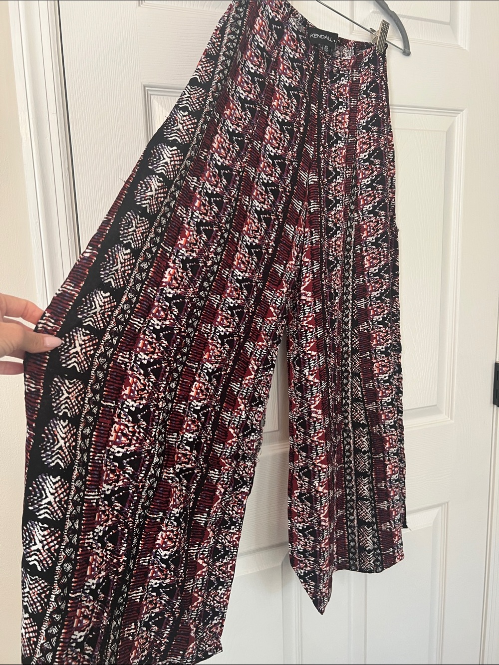 Printed Wide Leg Pants in Burgundy and Black